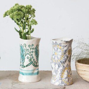 Set/2 Hand-Painted Stoneware Vases